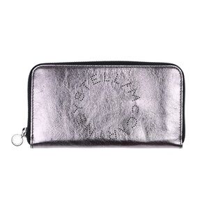 NEW STELLA MCCARTNEY ZIP ARROUND MEDIUM LOGO WALLET RUTHENIUM 7.75x4"